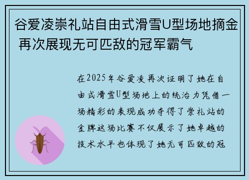 谷爱凌崇礼站自由式滑雪U型场地摘金 再次展现无可匹敌的冠军霸气